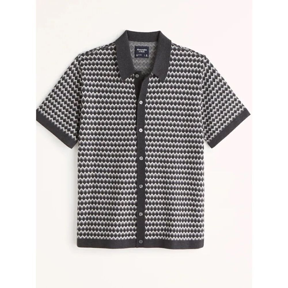 Abercrombie & Fitch Knit Cotton Blend Button Front Polo size XXL Black Gray Whit